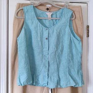 J. JILL Sleeveless Linen Top Button Front Shirt Coastal Beach Vacation